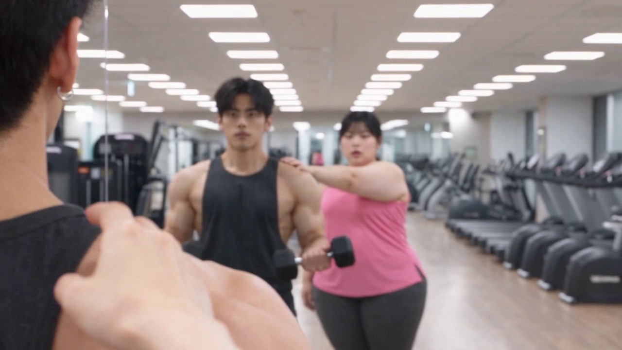 AI short film: her reflection in the gym mirror