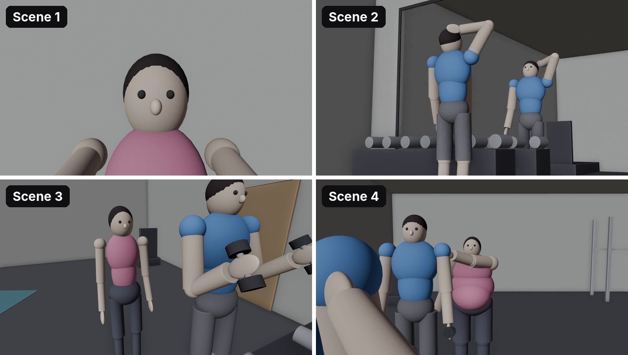 The four Blender blockout shots of the AI short film