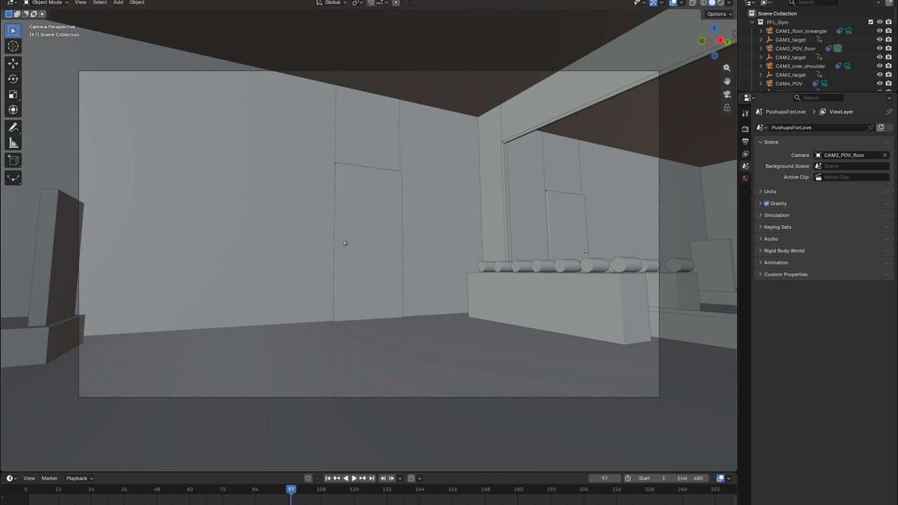 Blender camera view used as the motion reference for AI video